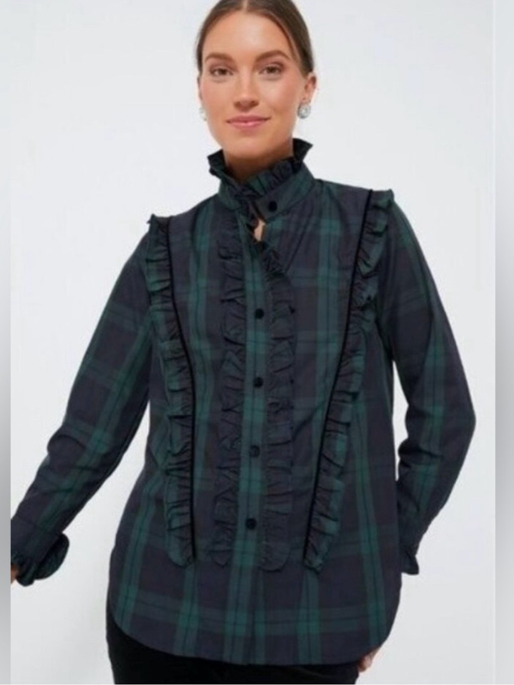 Tuckernuck NEW Blackwatch Plaid Ruffle
Reagan Button Down Blouse Size XXS